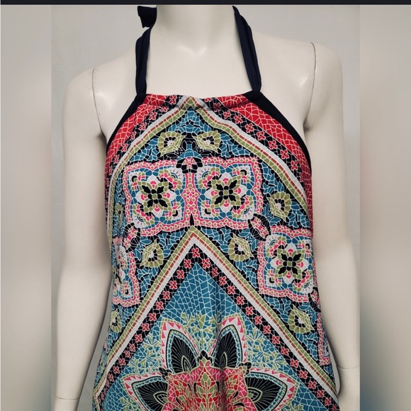 Allen B. Medallion Mandala Halter Handkerchief Flowy Summer Top - Picture 4 of 9